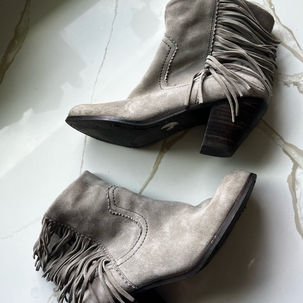 Sam Edelman Fringe Suede Ankle Boots - Cream